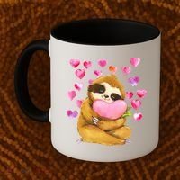 Sloth Valentine's Day Cute Sloth Hugging A Heart Coffee Mug thumb 2