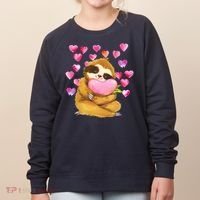 Sloth Valentine's Day Cute Sloth Hugging A Heart Women's Sweatshirt thumb 0