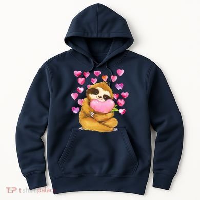 Sloth Valentine's Day Cute Sloth Hugging A Heart Hoodie