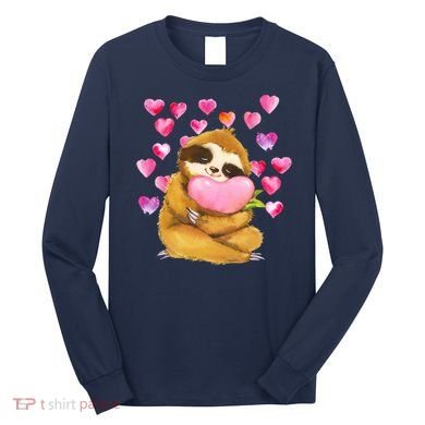 Sloth Valentine's Day Cute Sloth Hugging A Heart Long Sleeve Shirt