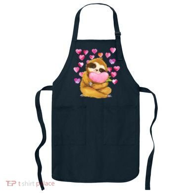 Sloth Valentine's Day Cute Sloth Hugging A Heart Apron