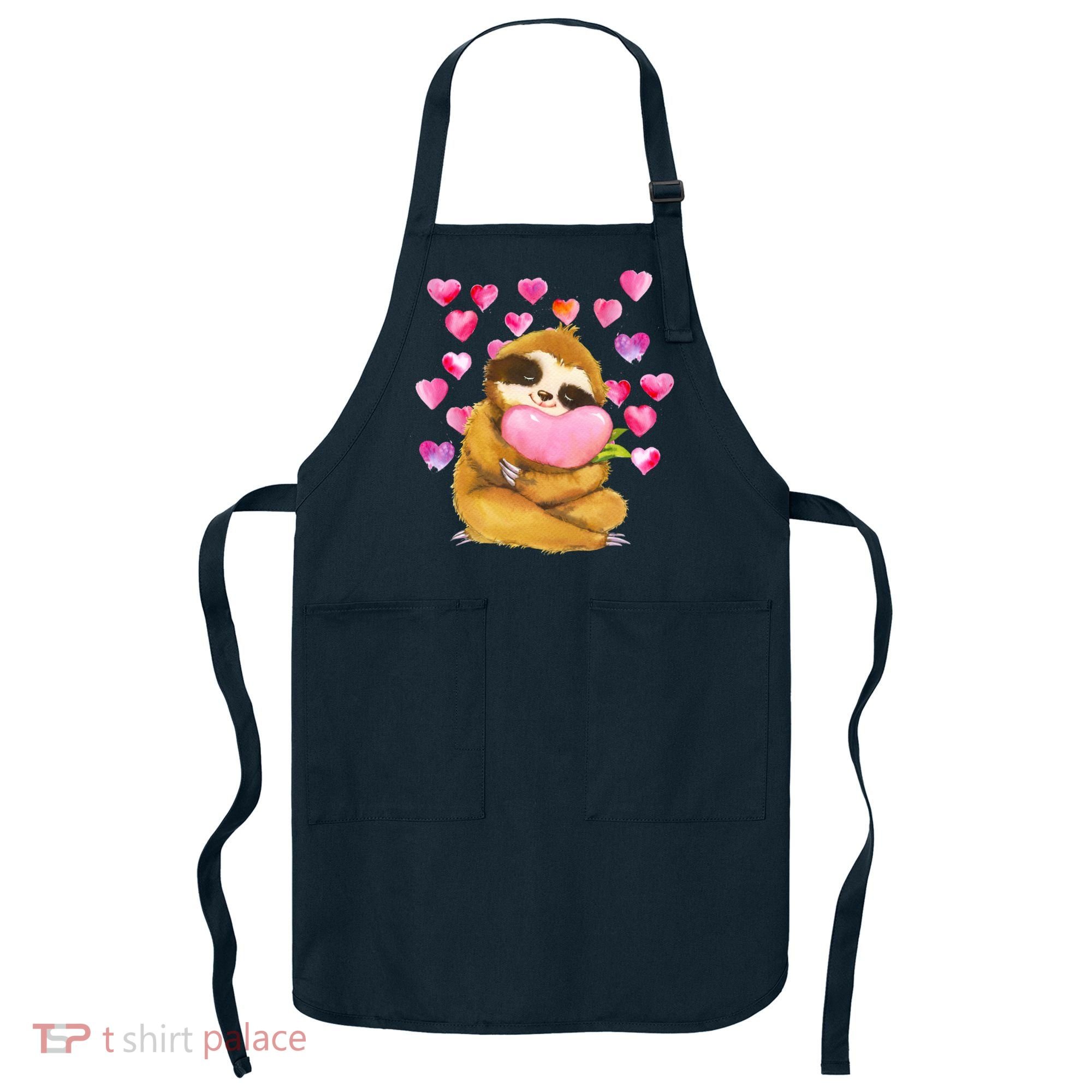 Sloth Valentine's Day Cute Sloth Hugging A Heart Apron