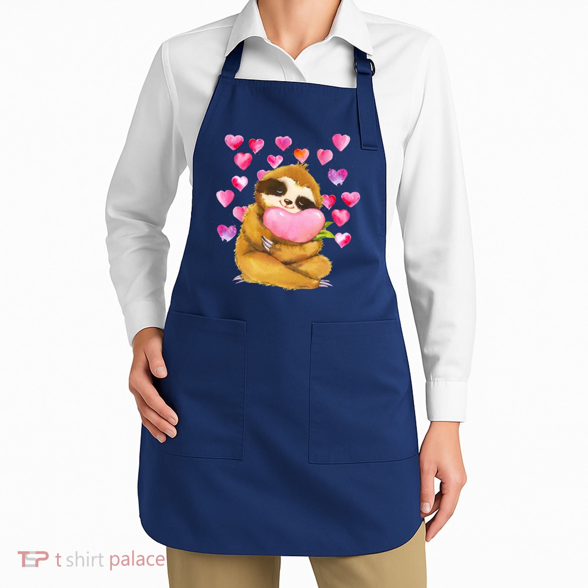 Sloth Valentine's Day Cute Sloth Hugging A Heart Apron