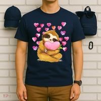 Sloth Valentine's Day Cute Sloth Hugging A Heart T-Shirt thumb 6