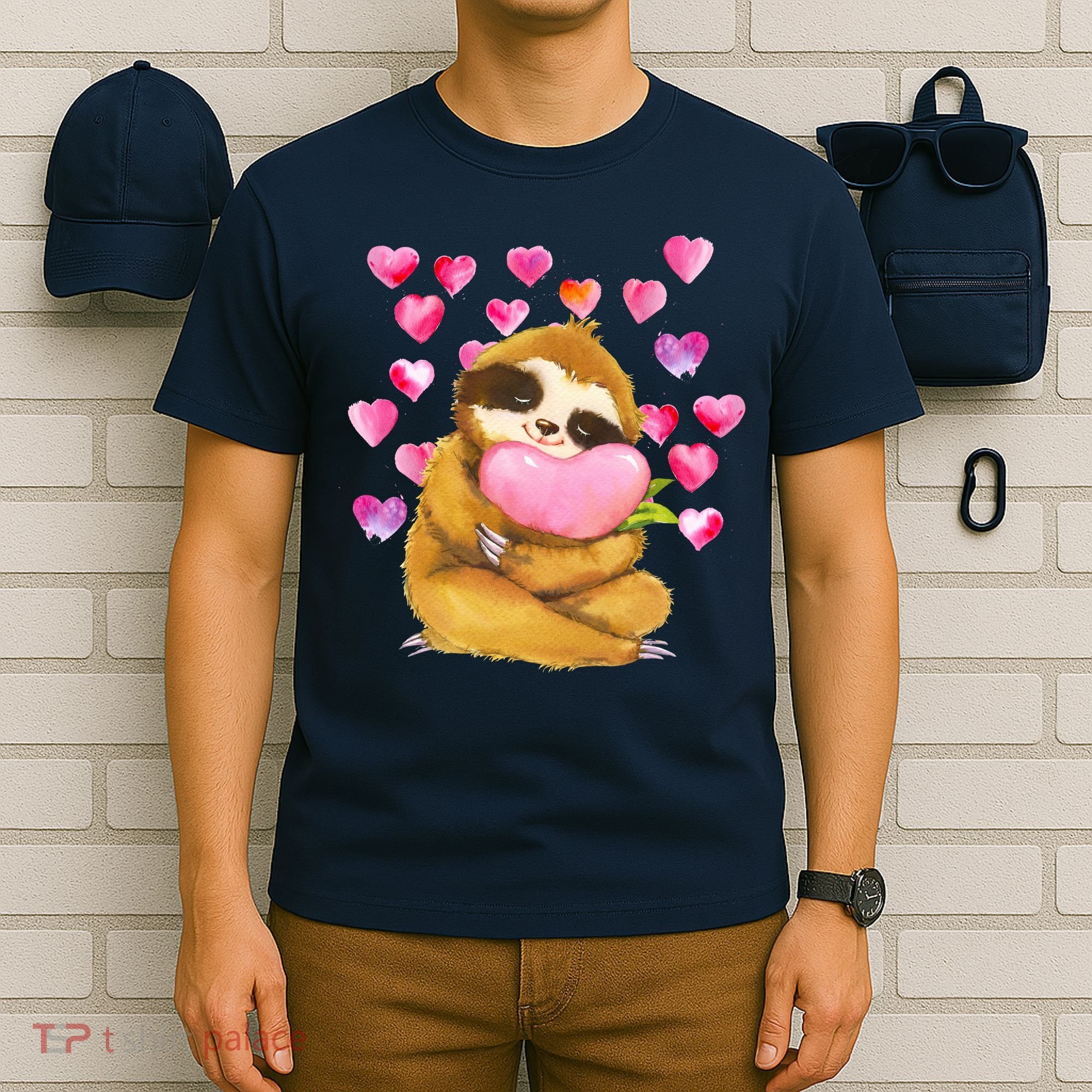 Sloth Valentine's Day Cute Sloth Hugging A Heart T-Shirt