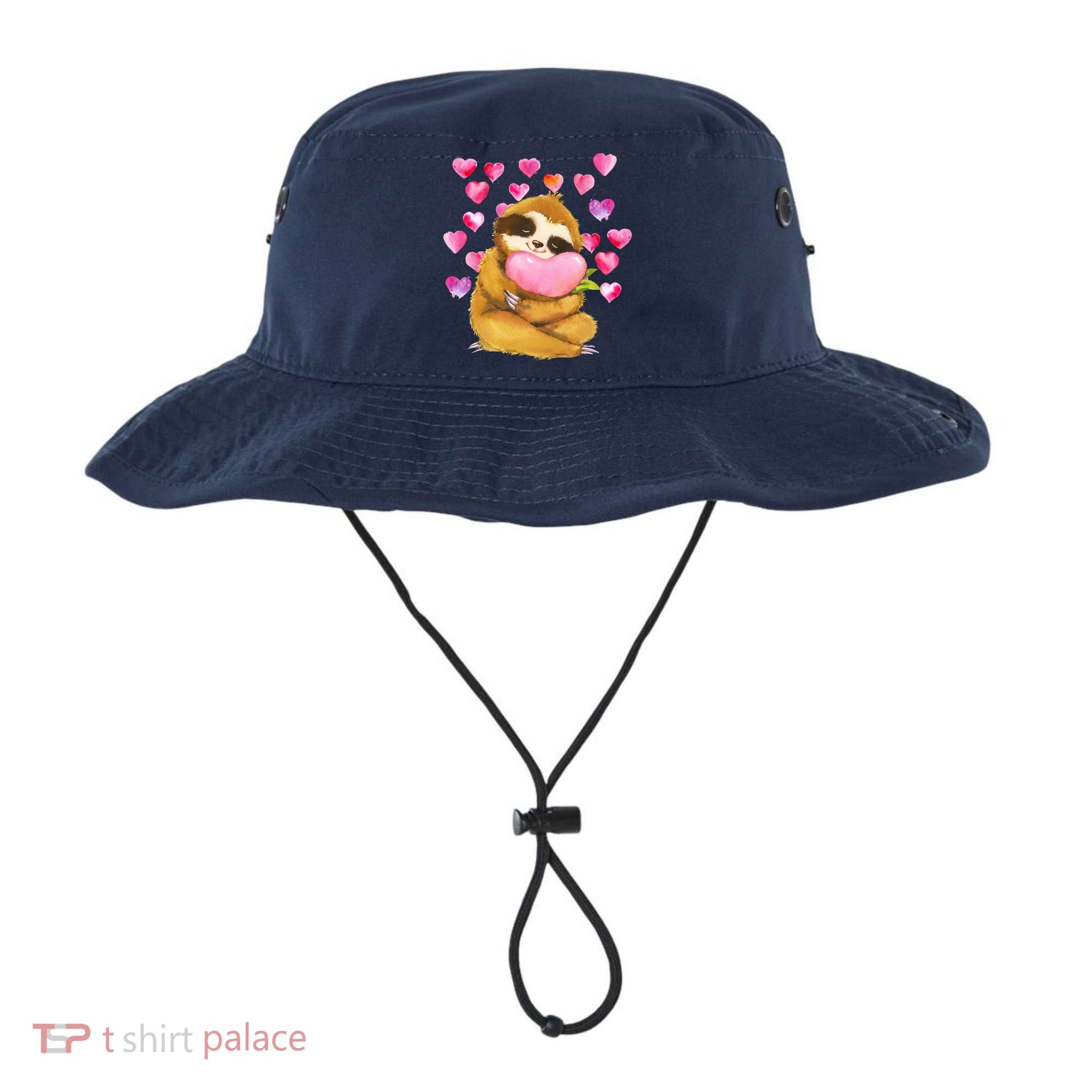 Sloth Valentine's Day Cute Sloth Hugging A Heart Bucket Hat