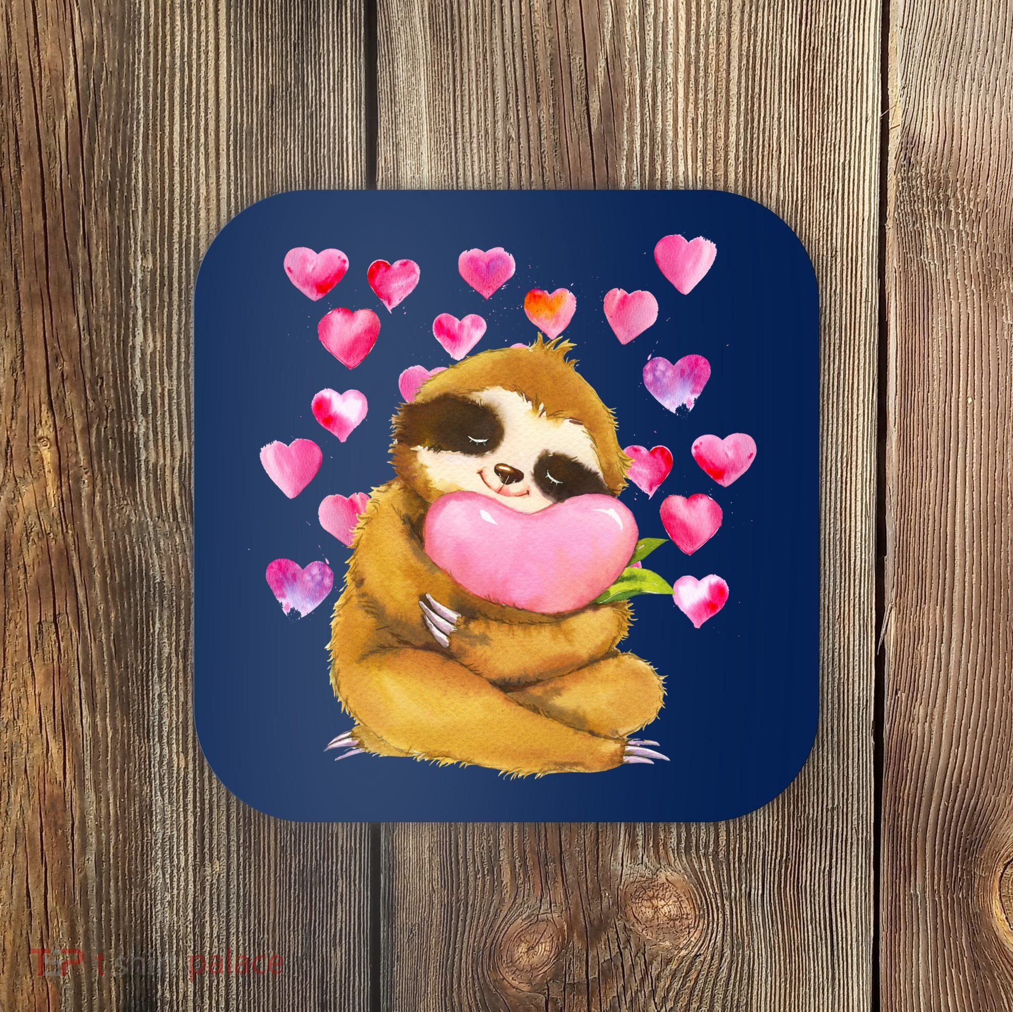 Sloth Valentine's Day Cute Sloth Hugging A Heart Coaster