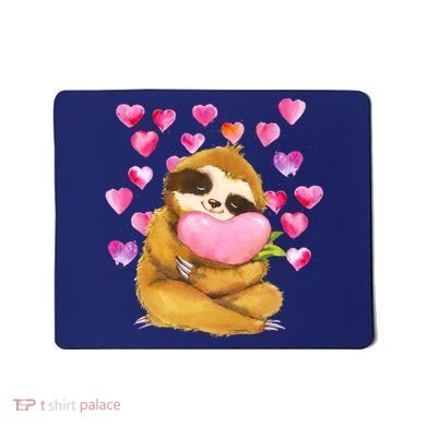 Sloth Valentine's Day Cute Sloth Hugging A Heart Mousepad