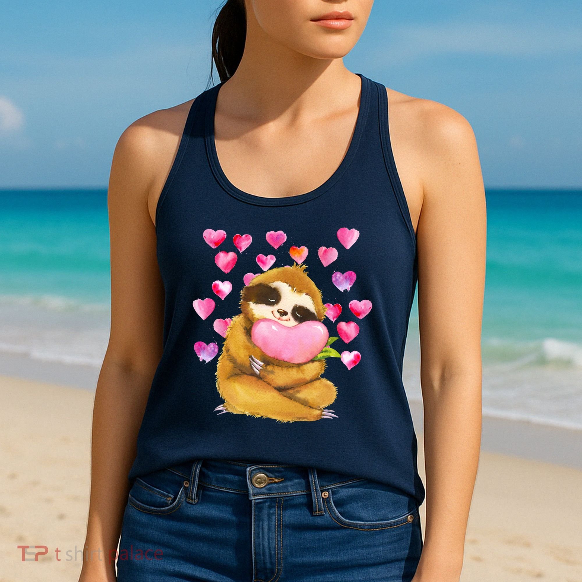 Sloth Valentine's Day Cute Sloth Hugging A Heart Women's Tank Top