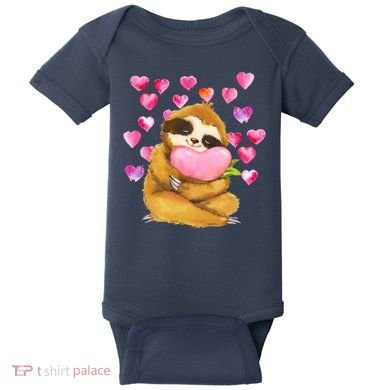 Sloth Valentine's Day Cute Sloth Hugging A Heart Baby Bodysuit
