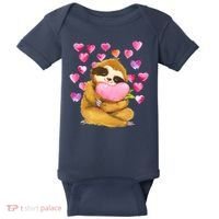 Sloth Valentine's Day Cute Sloth Hugging A Heart Baby Bodysuit thumb 0
