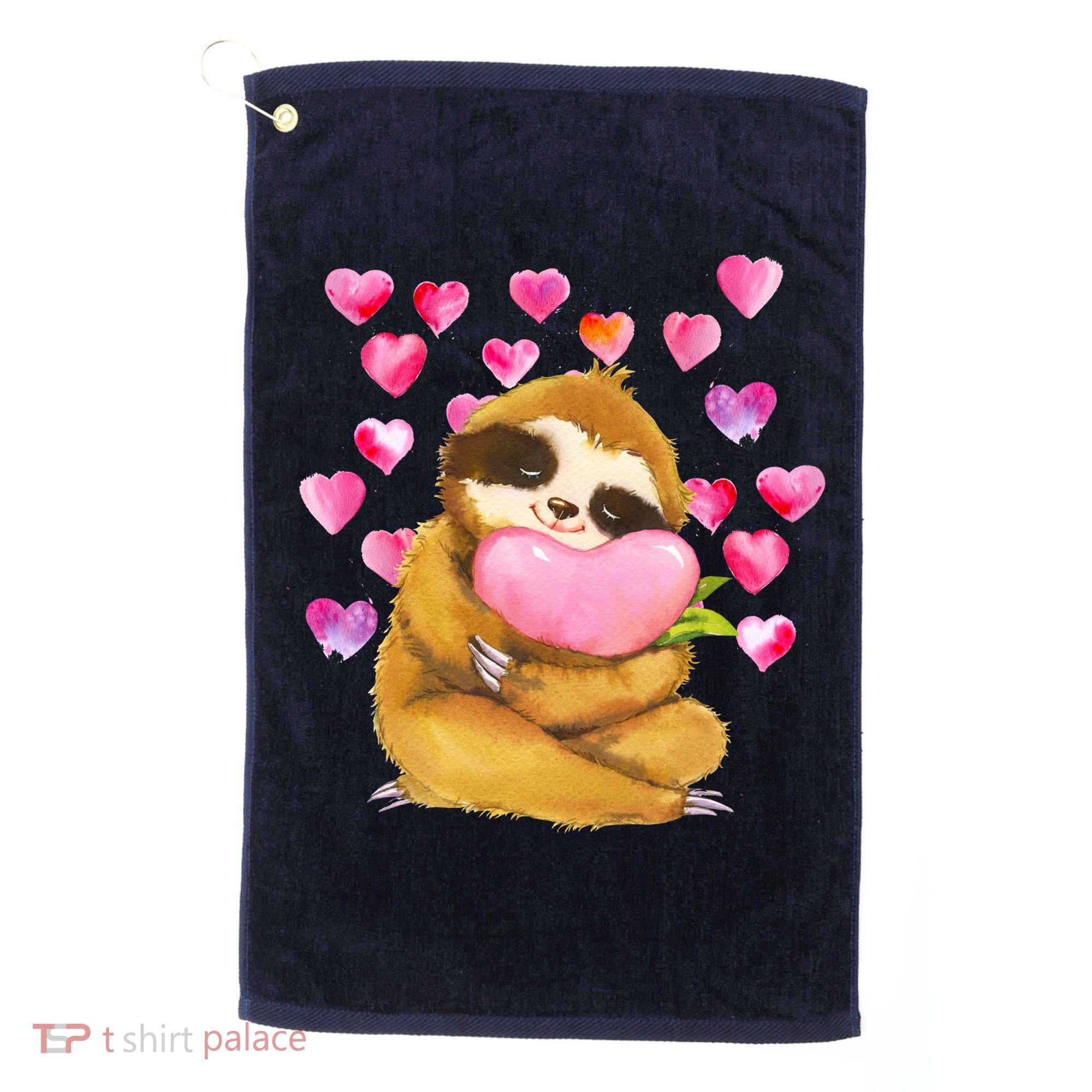 Sloth Valentine's Day Cute Sloth Hugging A Heart Golf Towel