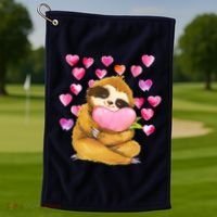 Sloth Valentine's Day Cute Sloth Hugging A Heart Golf Towel thumb 1