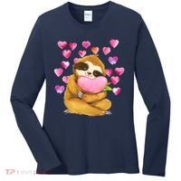 Sloth Valentine's Day Cute Sloth Hugging A Heart Women's Long Sleeve Shirt thumb 0