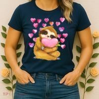 Sloth Valentine's Day Cute Sloth Hugging A Heart Women's T-Shirt thumb 2