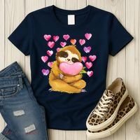 Sloth Valentine's Day Cute Sloth Hugging A Heart Women's T-Shirt thumb 3