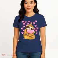 Sloth Valentine's Day Cute Sloth Hugging A Heart Women's T-Shirt thumb 4