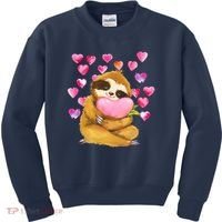 Sloth Valentine's Day Cute Sloth Hugging A Heart Kids Sweatshirt thumb 0