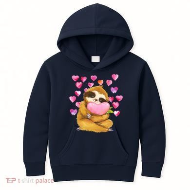 Sloth Valentine's Day Cute Sloth Hugging A Heart Kids Hoodie