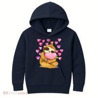 Sloth Valentine's Day Cute Sloth Hugging A Heart Kids Hoodie thumb 0