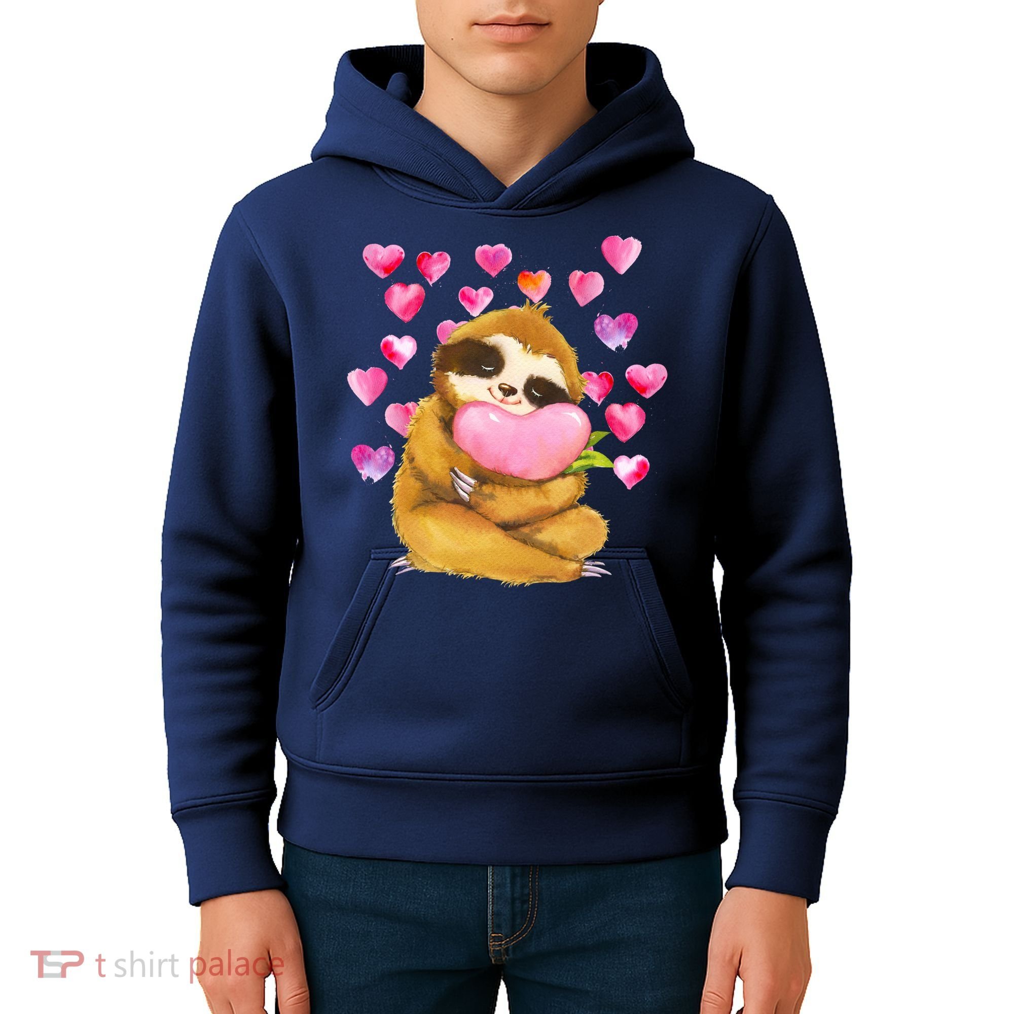 Sloth Valentine's Day Cute Sloth Hugging A Heart Kids Hoodie