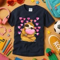 Sloth Valentine's Day Cute Sloth Hugging A Heart Kids T-Shirt thumb 3