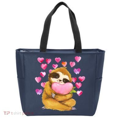 Sloth Valentine's Day Cute Sloth Hugging A Heart Tote Bag