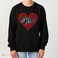 Sheepshead Valentines Day Fish Love Fingerprint Meaningful Gift Women's Sweatshirt thumb 0
