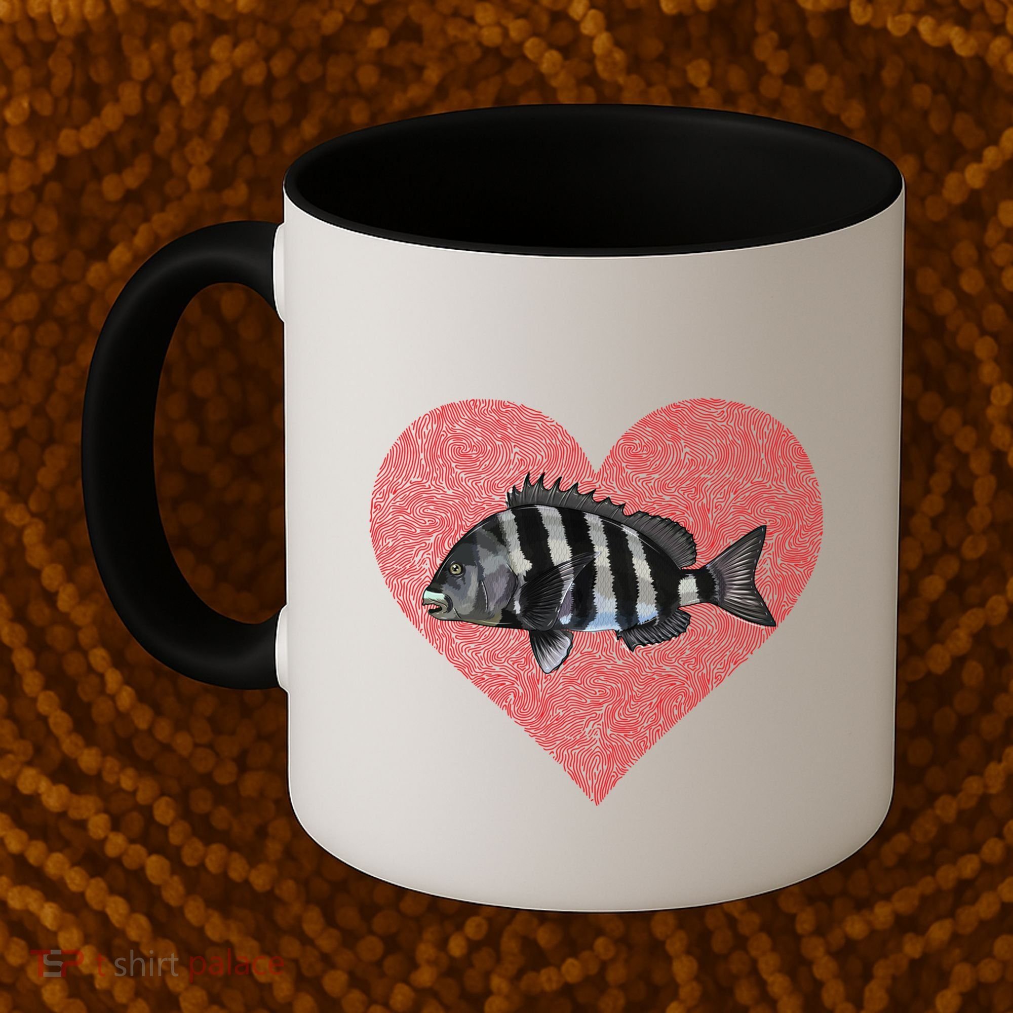 Sheepshead Valentines Day Fish Love Fingerprint Meaningful Gift Coffee Mug