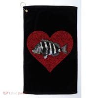 Sheepshead Valentines Day Fish Love Fingerprint Meaningful Gift Golf Towel thumb 0