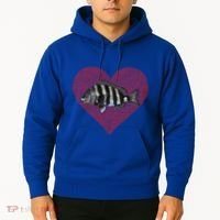 Sheepshead Valentines Day Fish Love Fingerprint Meaningful Gift Hoodie thumb 2
