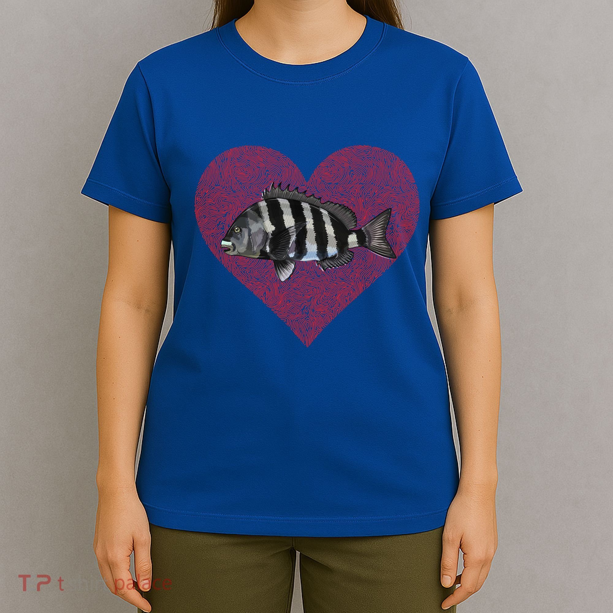 Sheepshead Valentines Day Fish Love Fingerprint Meaningful Gift T-Shirt