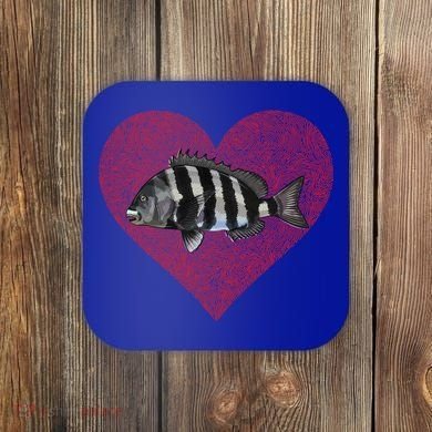 Sheepshead Valentines Day Fish Love Fingerprint Meaningful Gift Coaster