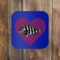 Sheepshead Valentines Day Fish Love Fingerprint Meaningful Gift Coaster thumb 0
