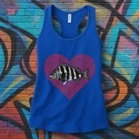 Sheepshead Valentines Day Fish Love Fingerprint Meaningful Gift Women's Tank Top thumb 3