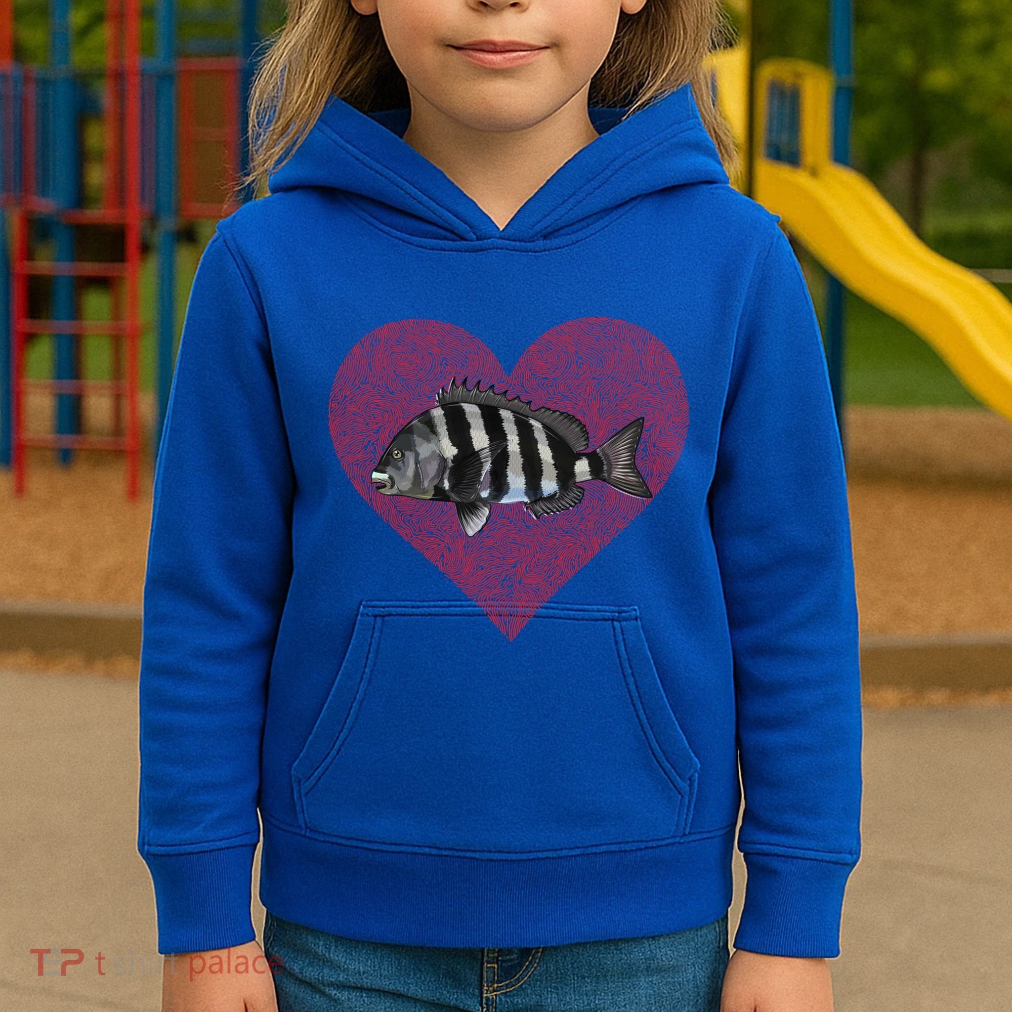 Sheepshead Valentines Day Fish Love Fingerprint Meaningful Gift Kids Hoodie