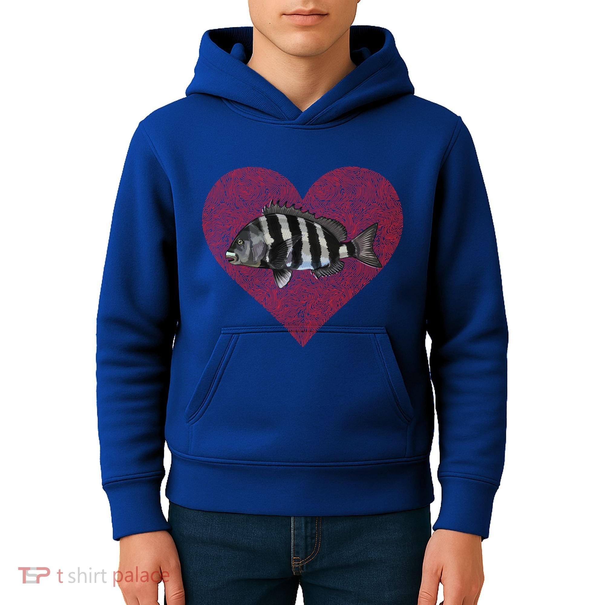 Sheepshead Valentines Day Fish Love Fingerprint Meaningful Gift Kids Hoodie