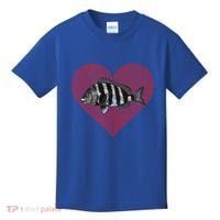 Sheepshead Valentines Day Fish Love Fingerprint Meaningful Gift Kids T-Shirt thumb 0