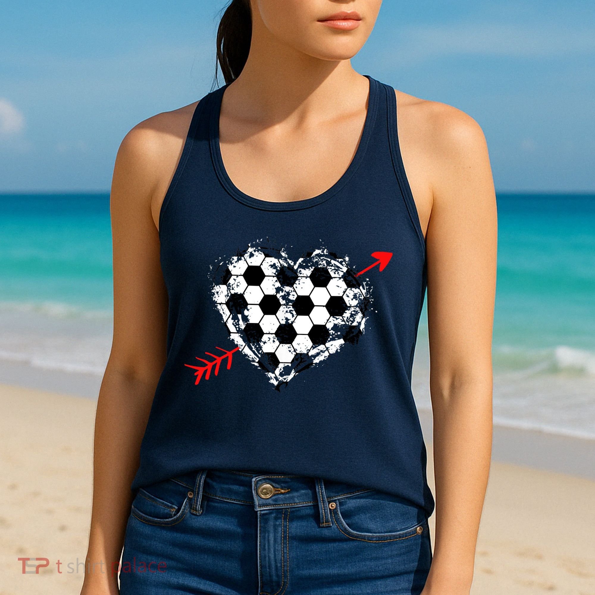 Soccer Valentines Day Soccer Ball Cupid's Arrow Heart Women's Tank Top