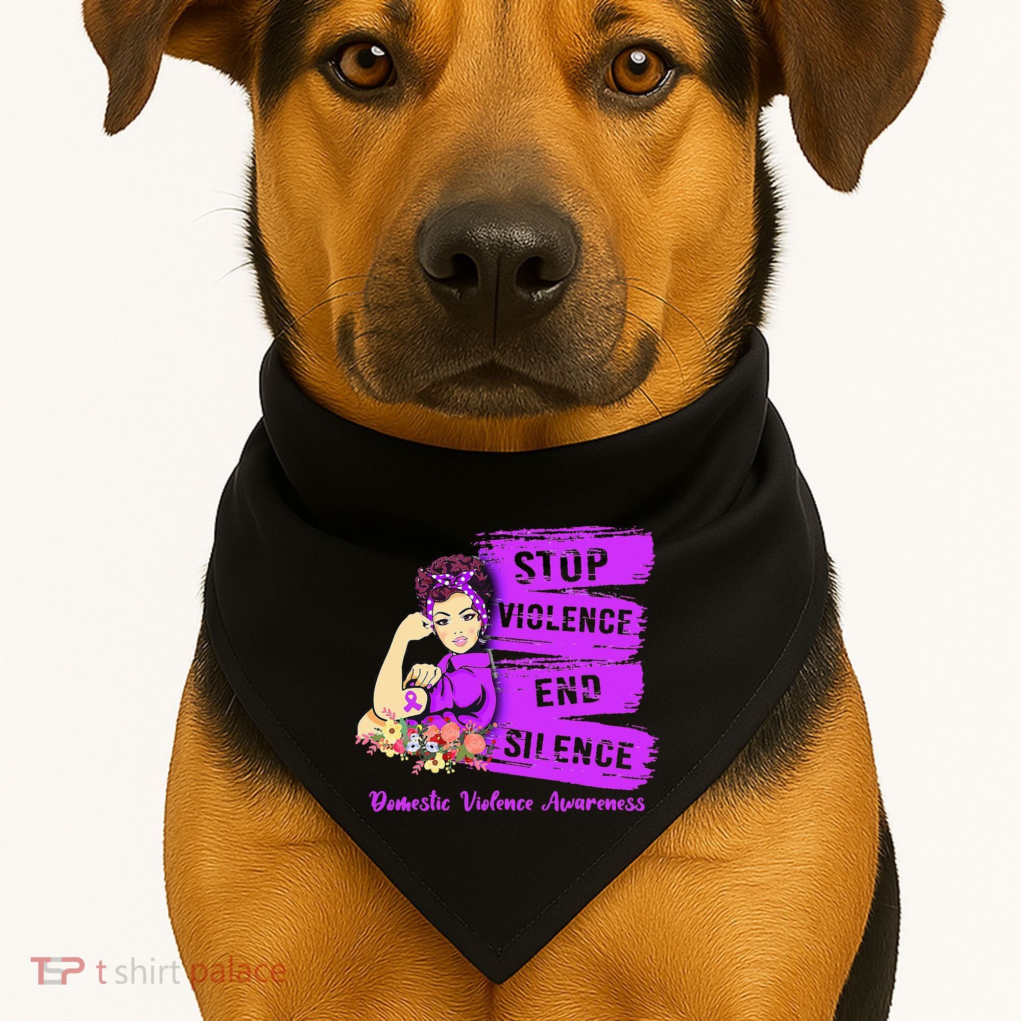 Stop Violence End Silence Domestic Violence Awareness USA-Made Doggie Bandana
