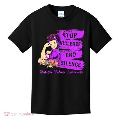 Stop Violence End Silence Domestic Violence Awareness Kids T-Shirt