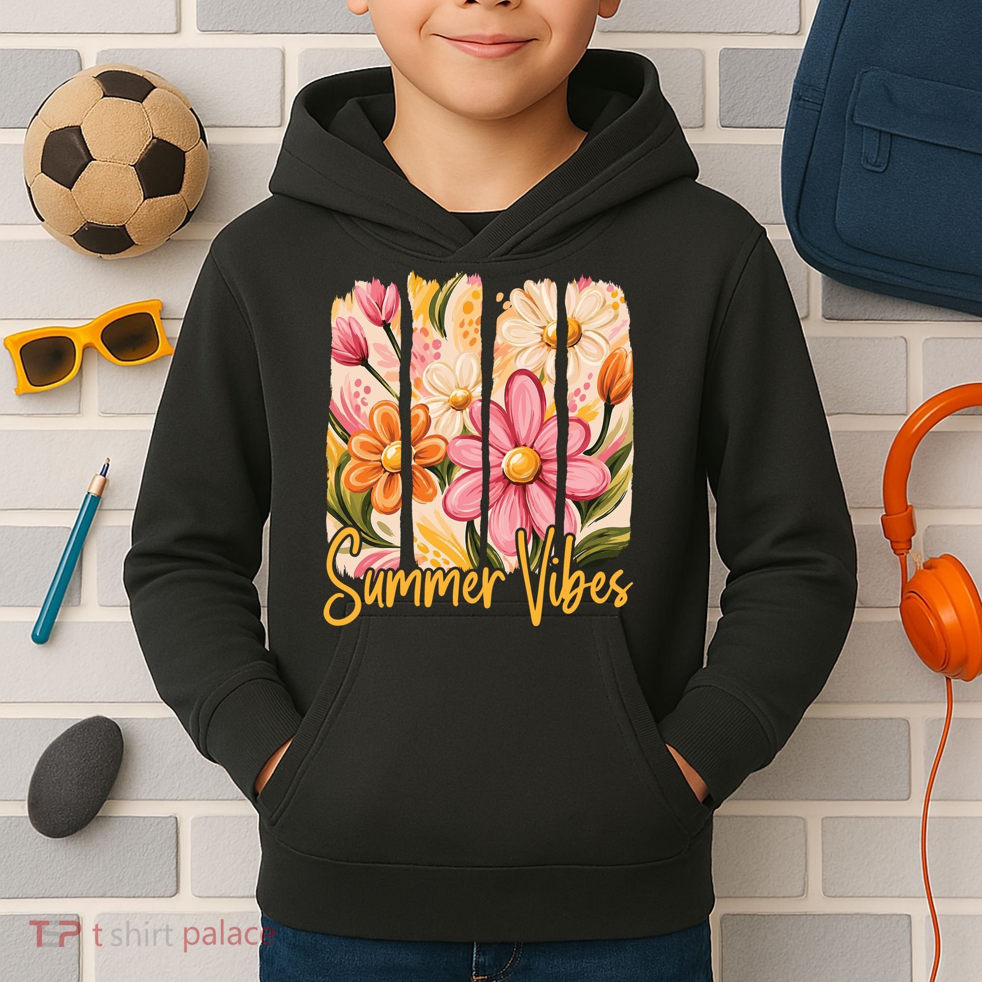 Summer Vibes Floral Beach Life Kids Hoodie
