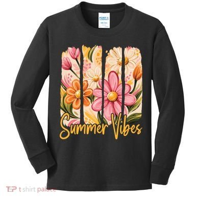 Summer Vibes Floral Beach Life Kids Long Sleeve Shirt