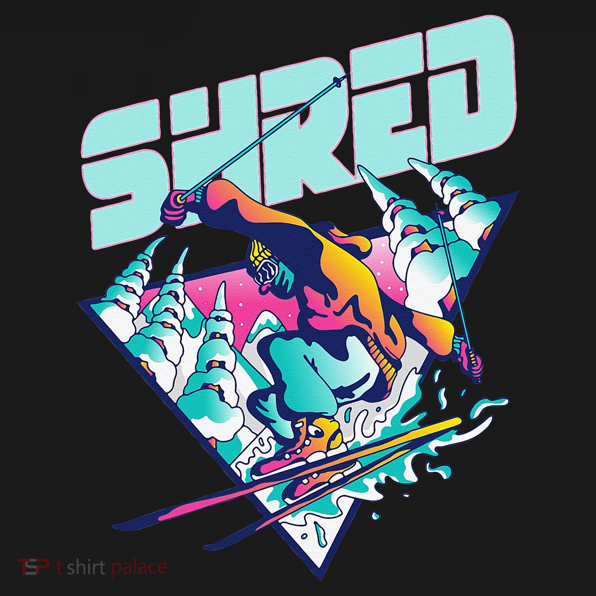 Shred Vintage Freestyle Ski 80s Costume Retro Skiing T-Shirt