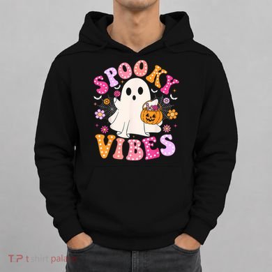 Spooky Vibes Ghost Retro Groovy Halloween Women Hoodie