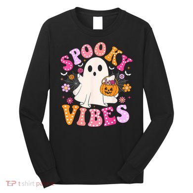 Spooky Vibes Ghost Retro Groovy Halloween Women Long Sleeve Shirt