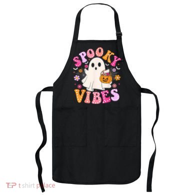 Spooky Vibes Ghost Retro Groovy Halloween Women Apron