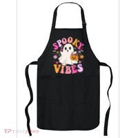 Spooky Vibes Ghost Retro Groovy Halloween Women Apron thumb 0