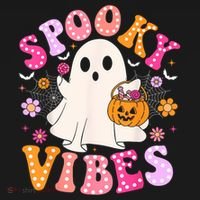 Spooky Vibes Ghost Retro Groovy Halloween Women Apron thumb 3