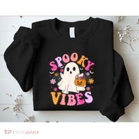 Spooky Vibes Ghost Retro Groovy Halloween Women Sweatshirt thumb 2
